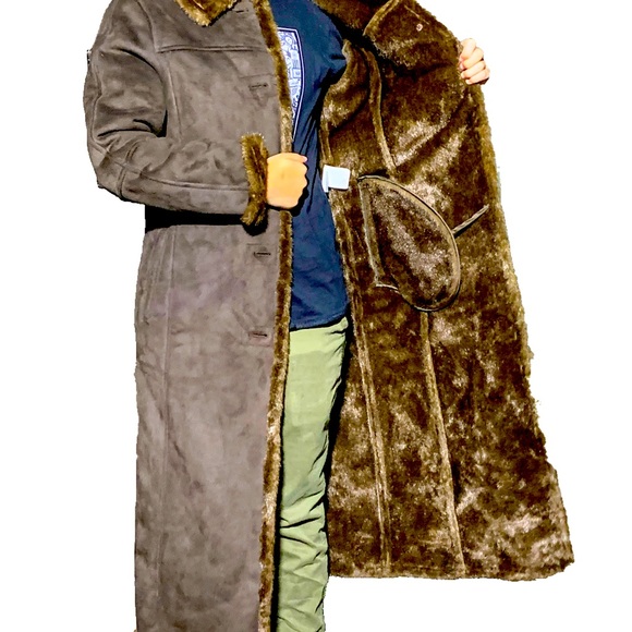 Utex Design Brown Full Length Faux Fur Lined Winter Coat - Picture 7 of 9